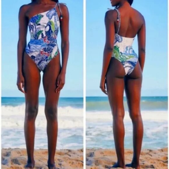 FARM Rio Anthropologie Graphic Rio One-Piece Swimsuit Sz M Retail Price $185.00 - Picture 5 of 16